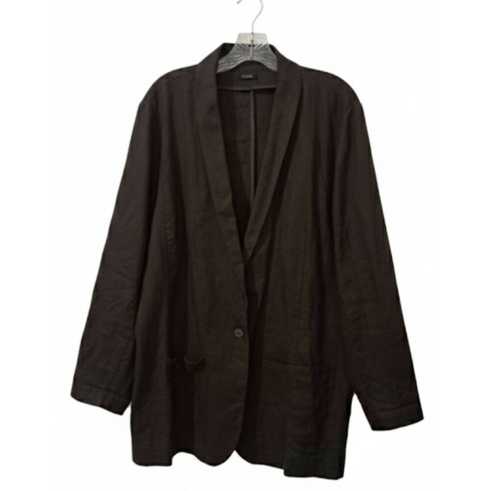 Vivid womens size 1XL dark brown 100% linen jacket lagenlook minimalist Spring